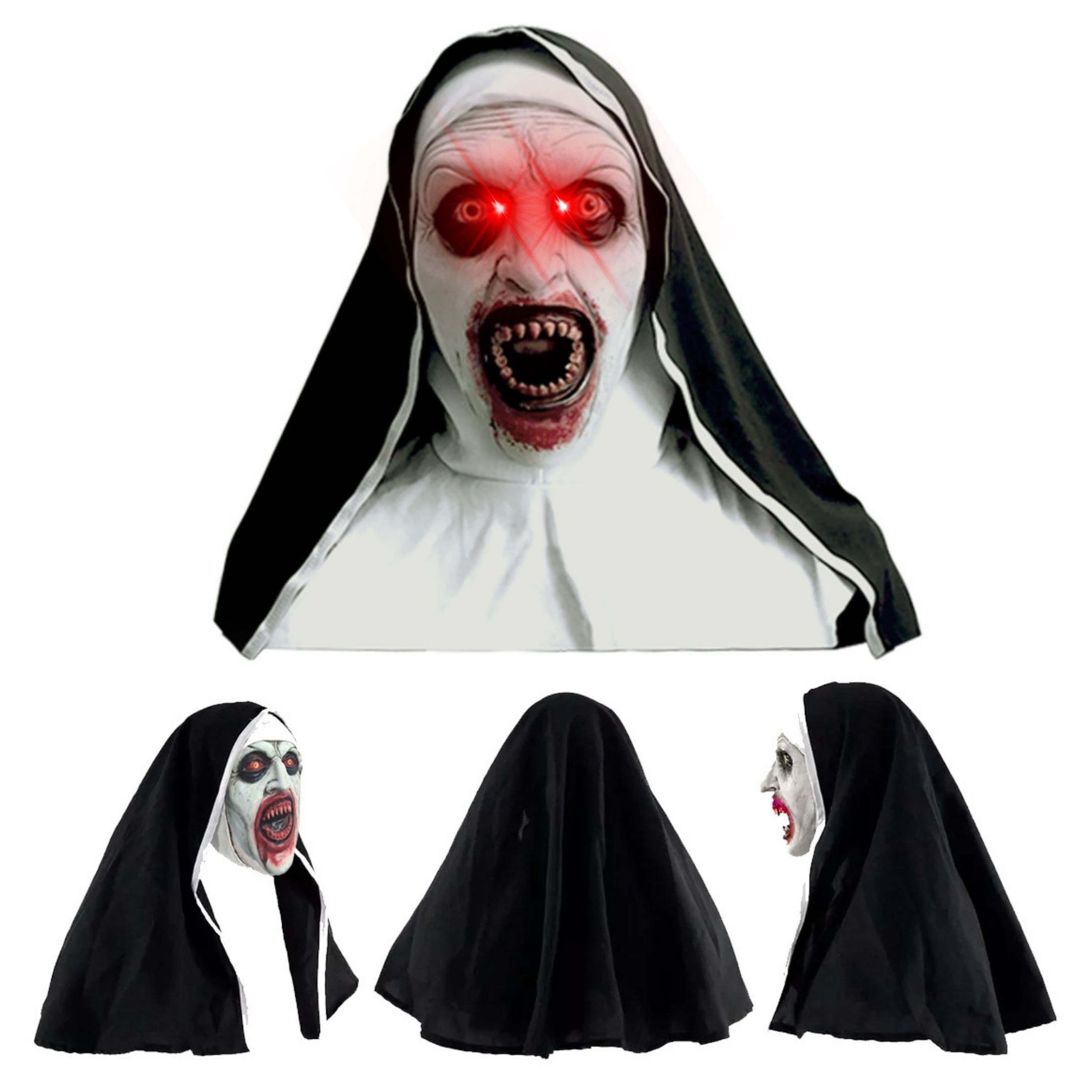 Kit 5 Mascaras La Monja L&aacute;tex Realista con Ojos LED Halloween Adulto Pilas Incluidas Talla &Uacute;nica image number null