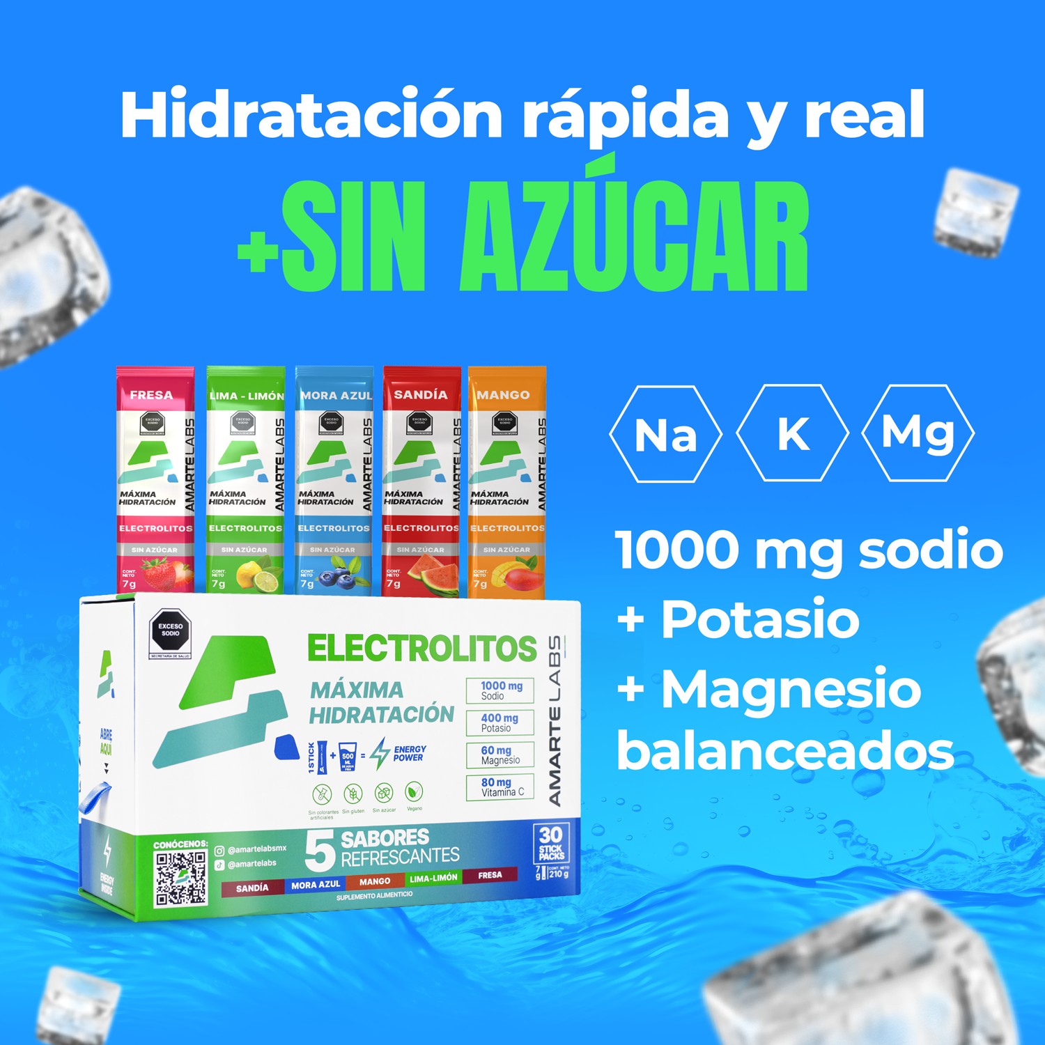 Amarte Labs Electrolitos En Polvo Hidrataci&oacute;n R&aacute;pida 1000 Mg image number null