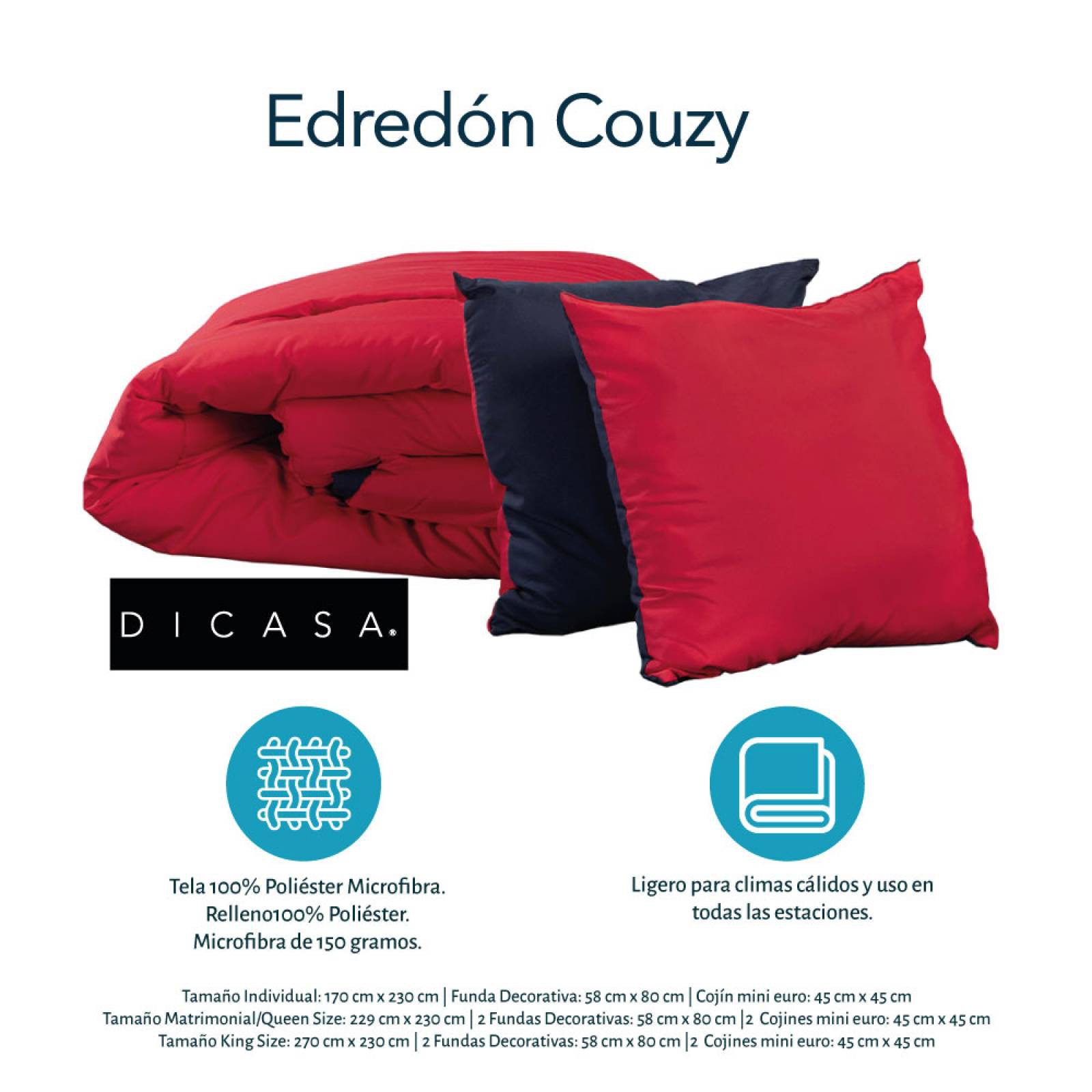 Set de Edred&oacute;n King Size Dicasa Couzy Doble Vista Rojo con Azul Marino con Almohada 2-Pack image number null