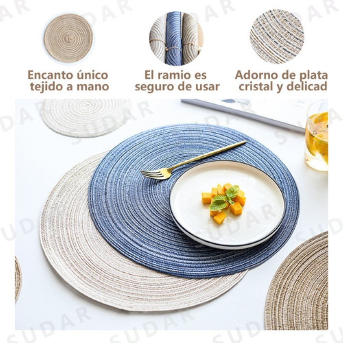Set De 4 Manteles Individuales Redondos Trenzados caqui image number null