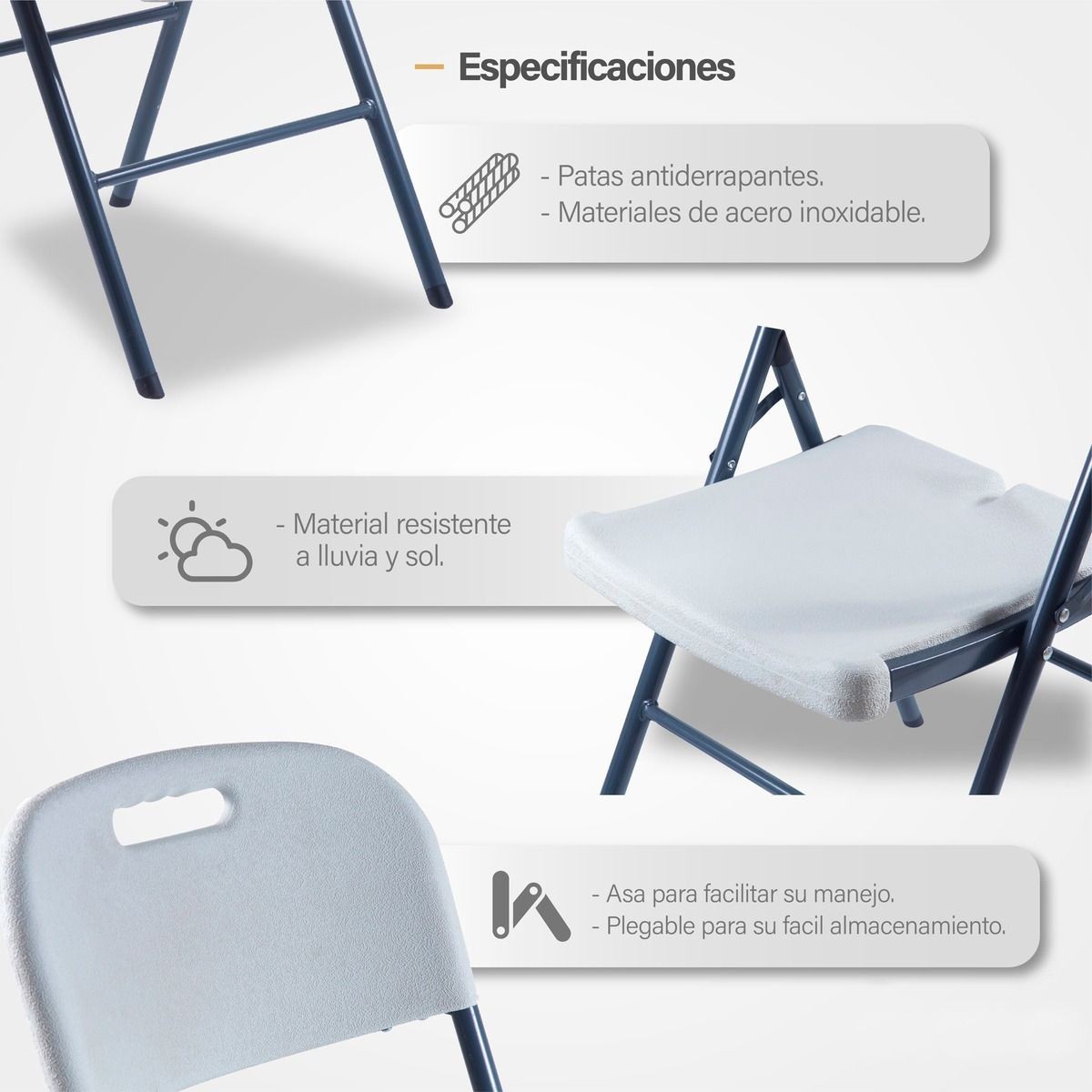 Silla Plegable Reforzada Blanca para Eventos, Hogar y Jard&iacute;n image number null