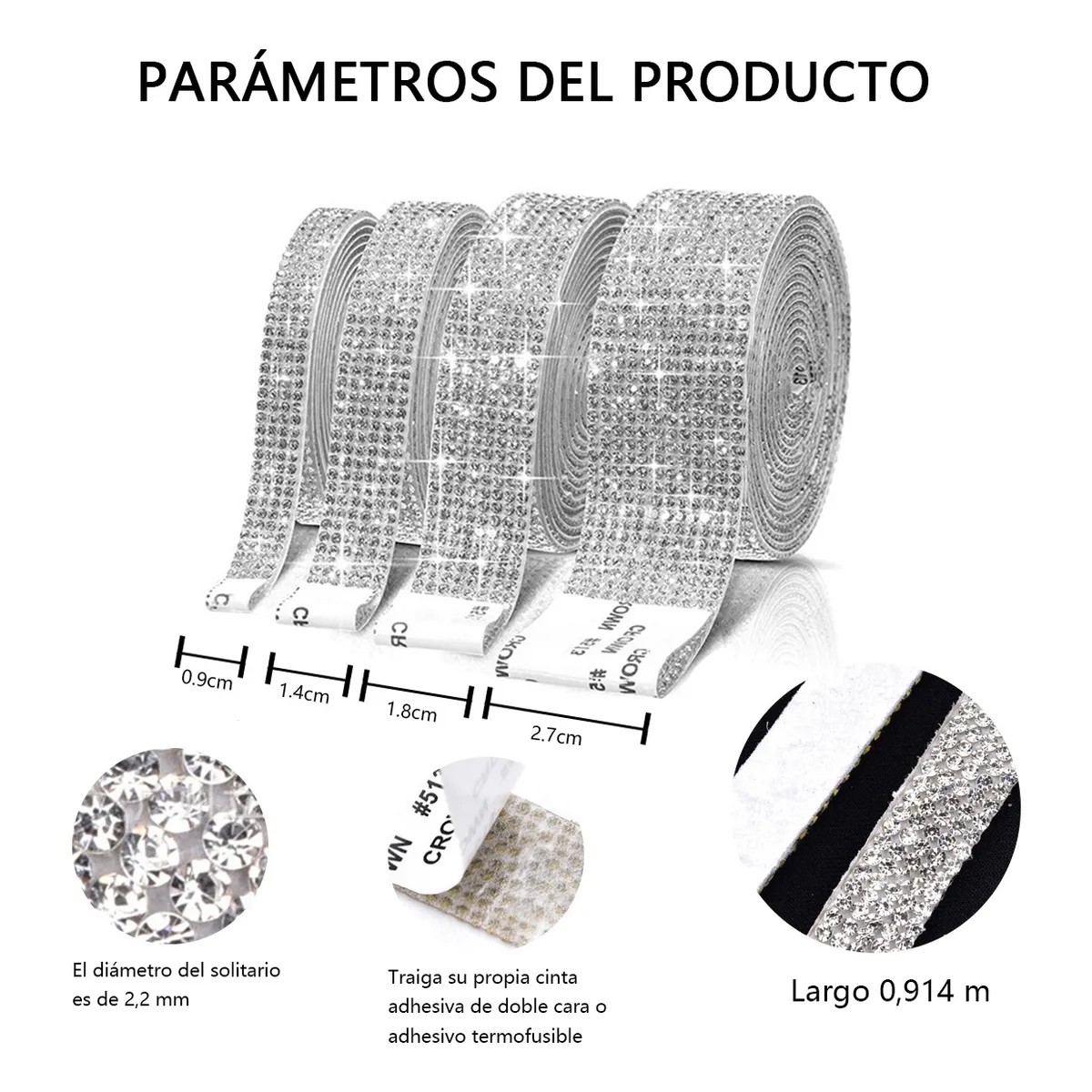 4 Rollo Pegatinas Decorativas De Diamantes De Imitaci&oacute;n Blanco image number null