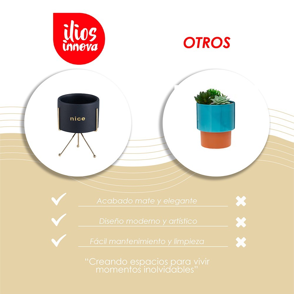 Ilios Innova Macetero con Soporte de Hierro Elegante maceta de porcelana decorativa 17 cm de di&aacute;metro image number null