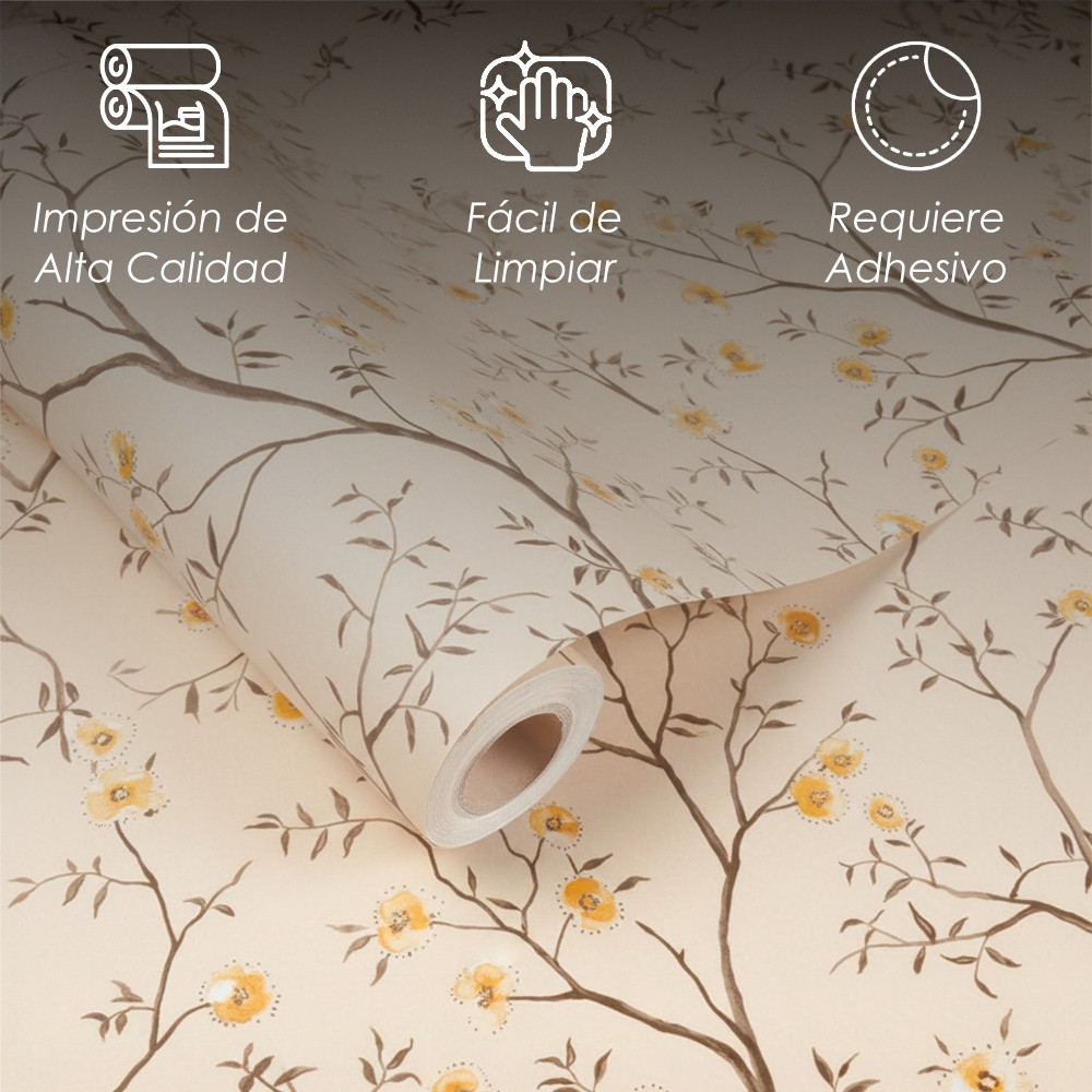Ilios Innova | Papel Tapiz Decorativo Motivo Floral y Fondo Beige, Rollo de 10m x 1.06m, Renovaci&oacute;n de Paredes y Muebles image number null