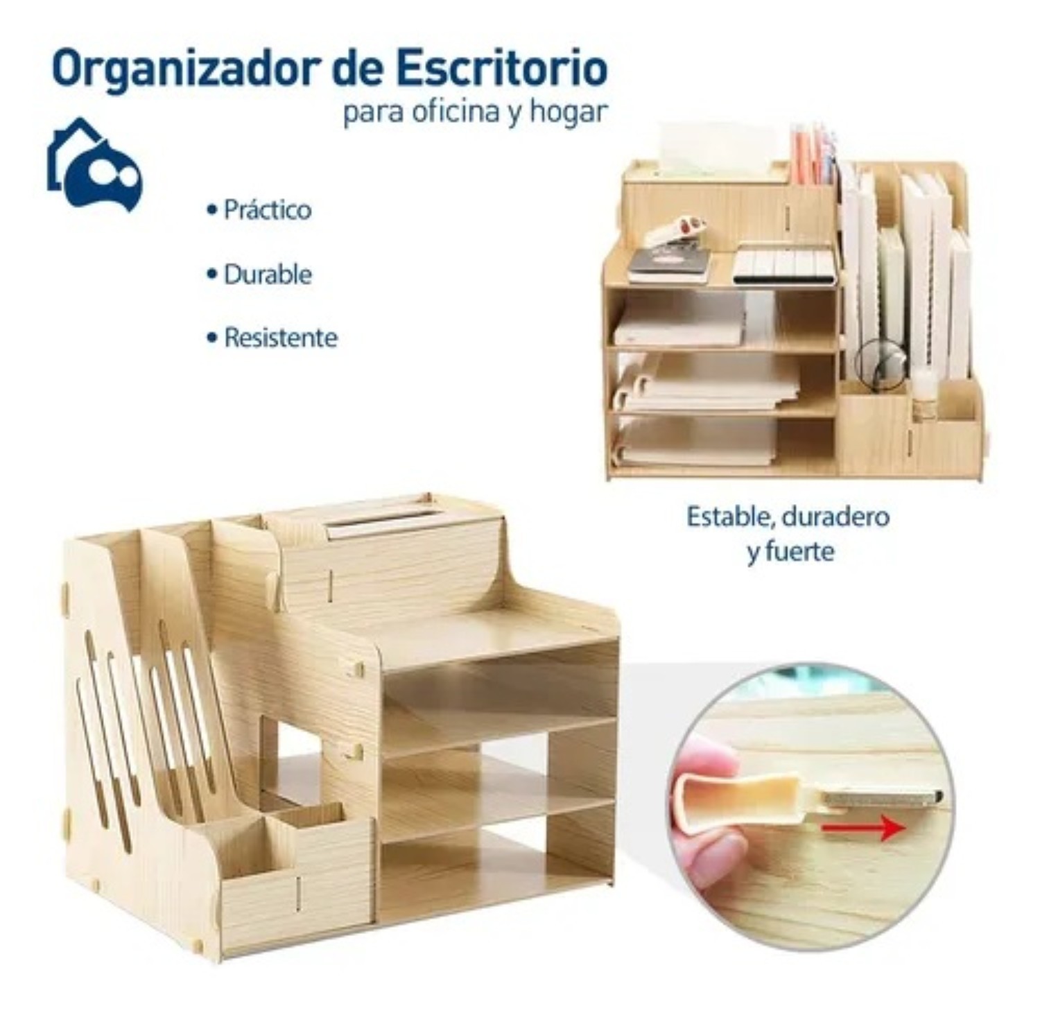 Organizador De Escritorio Para Oficina Hogar Armable Madera Claro image number null