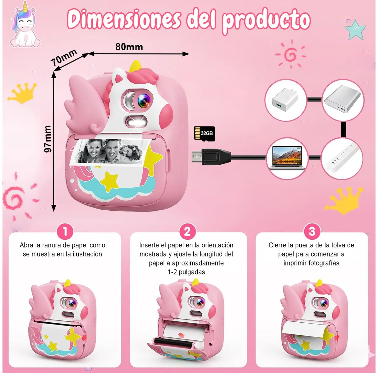 C&aacute;mara Digital Para Ni&ntilde;os Hd Fotos Imprimible Instant&aacute;nea Rosa image number null