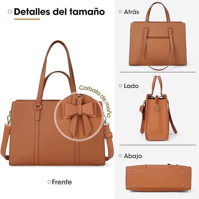 A Bolsas de mujer para Laptop 15.6 Pulgadas Maletin para laptop mujer Impermeable Tote bag mujer de Gran Capacidad Portafolios para mujer Negra, Marr&oacute;n. image number null