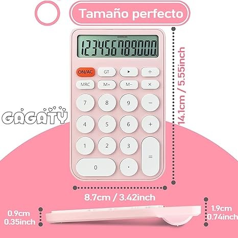 A GAGATY Calculadora Est&aacute;ndar de 12 D&iacute;gitos, Pantalla Grande de Escritorio y Botones, Calculadora con Pantalla LCD Grande para Oficina, Escuela, Hogar y Negocios, Suspensi&oacute;n Autom&aacute;tica (Rosa y Blanco). image number null