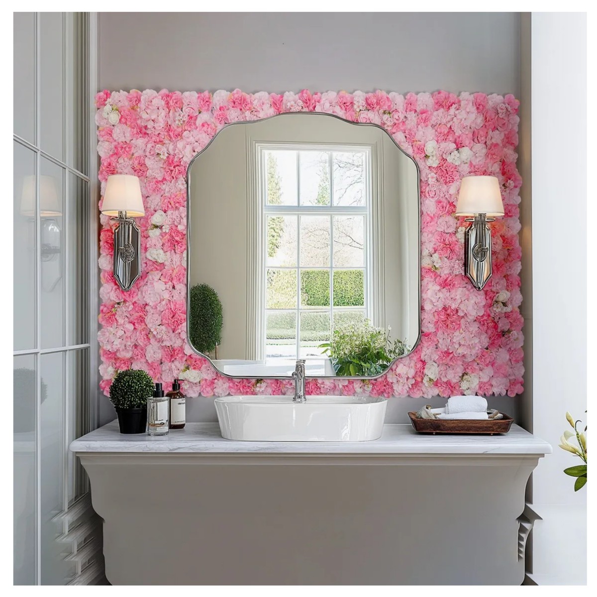 Kit 12 Pzas Panel De Flores Artificiales Muro Decorativos Rosas Pared image number null