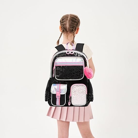 A Meetbelify - Mochila escolar para ni&ntilde;as de 8 a 10 a&ntilde;os, Negro image number null