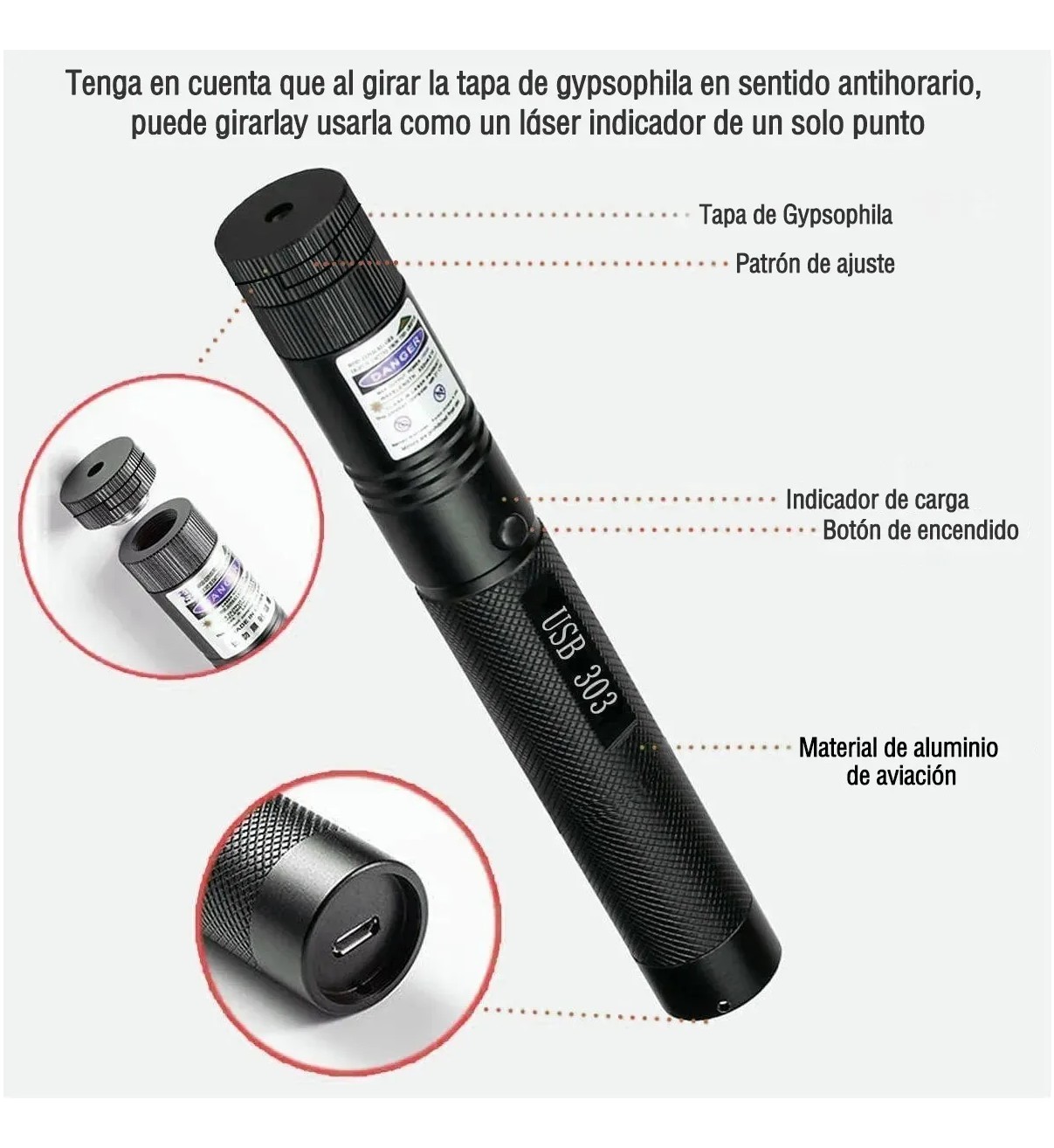 Puntero Laser Rojo Verde Potente 5000mw Usb Recargable Malubero image number null