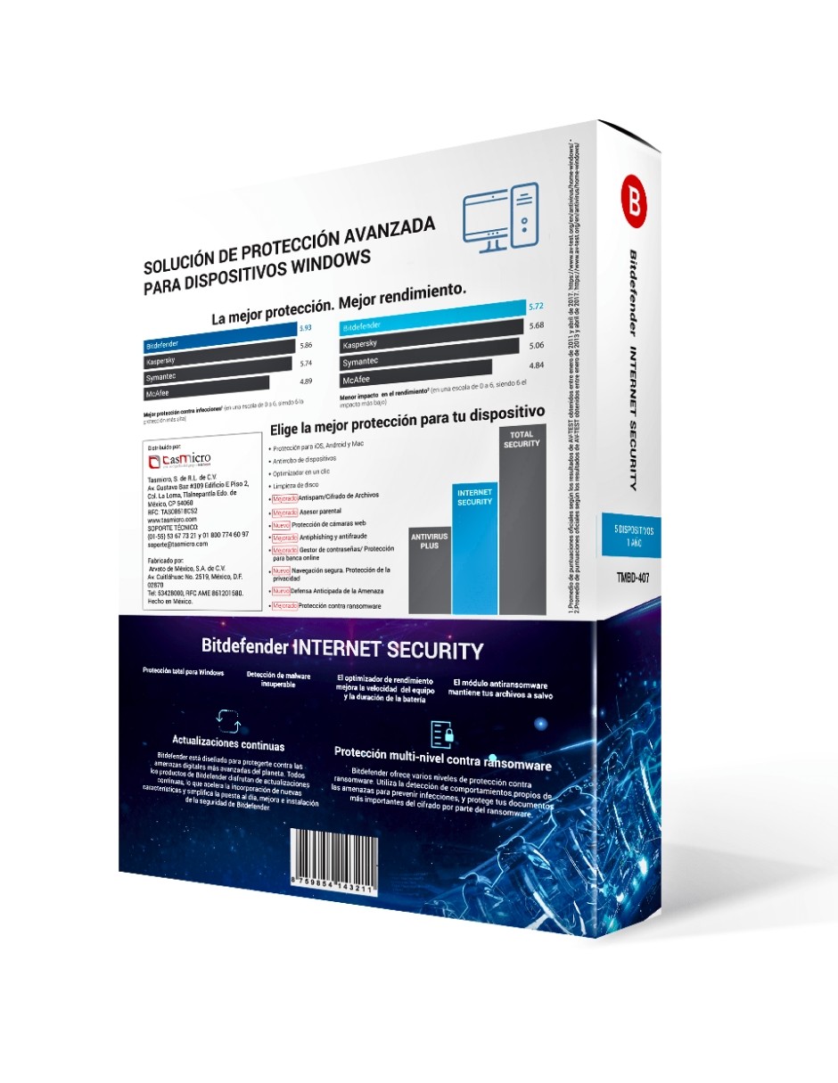 Antivirus BITDEFENDER INTERNET SECURITY, 5 usuarios, 1 A&ntilde;o. image number null