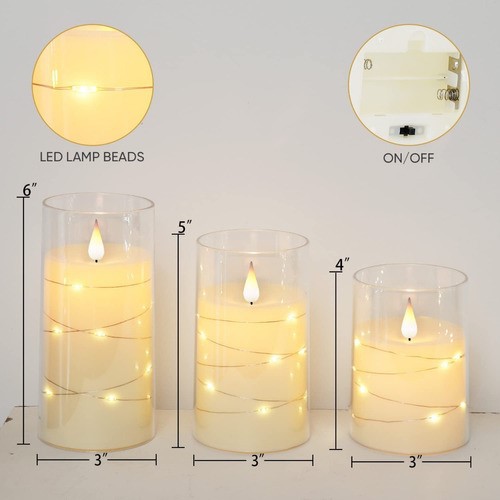 3pz Velas Led Grande Flama Realista Vaso De Cristal Remoto image number null