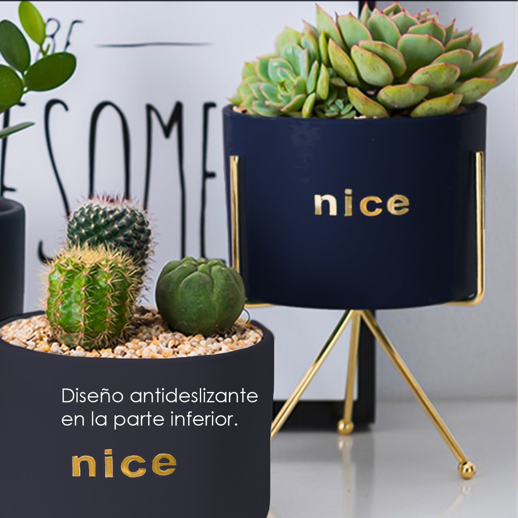 Ilios Innova Macetero con Soporte de Hierro Elegante maceta de porcelana decorativa 17 cm de di&aacute;metro image number null