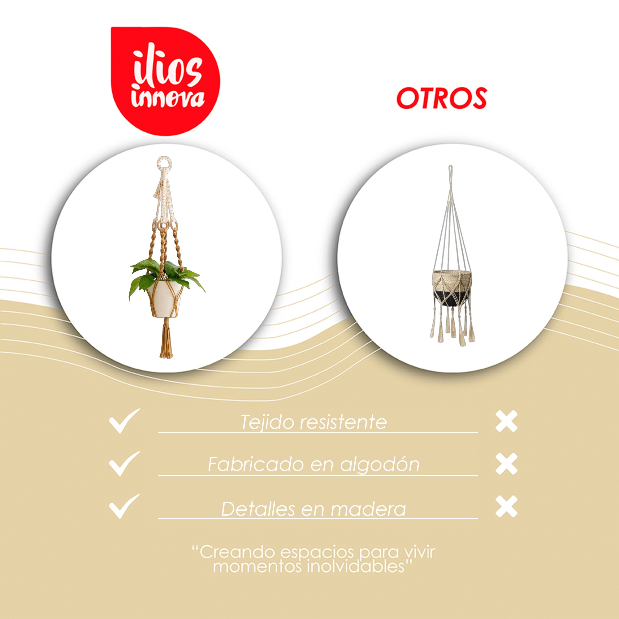 Ilios Innova | Colgante Decorativo Boho Caf&eacute; para Maceta, soporte tejido a mano, para plantas en interior o exterior. image number null