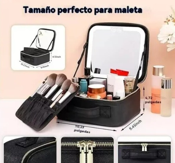 Maletin Estuche De Maquillaje Con Espejo Y Luz Led 3 Modos image number null