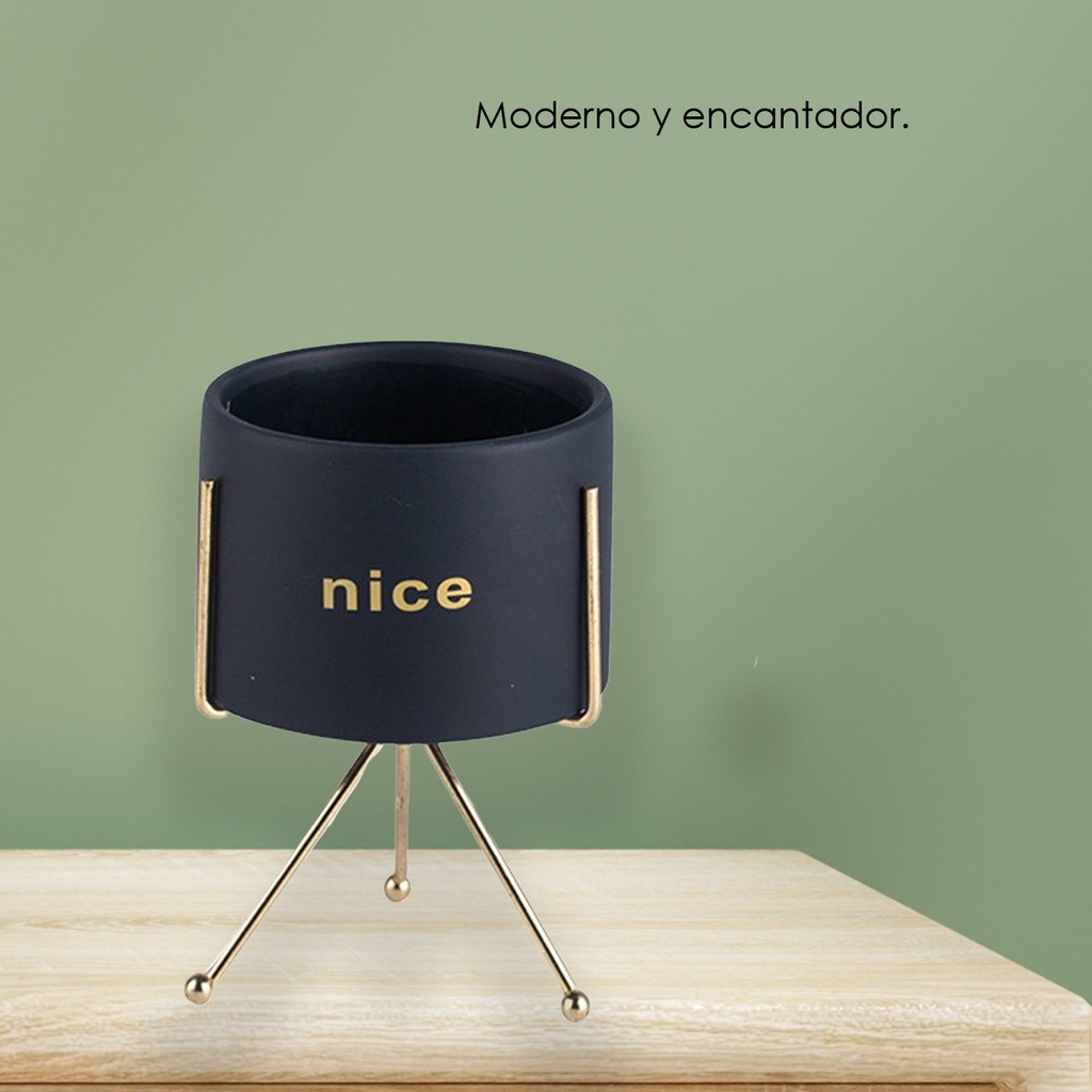 Ilios Innova Macetero con Soporte de Hierro Elegante maceta de porcelana decorativa 17 cm de di&aacute;metro image number null