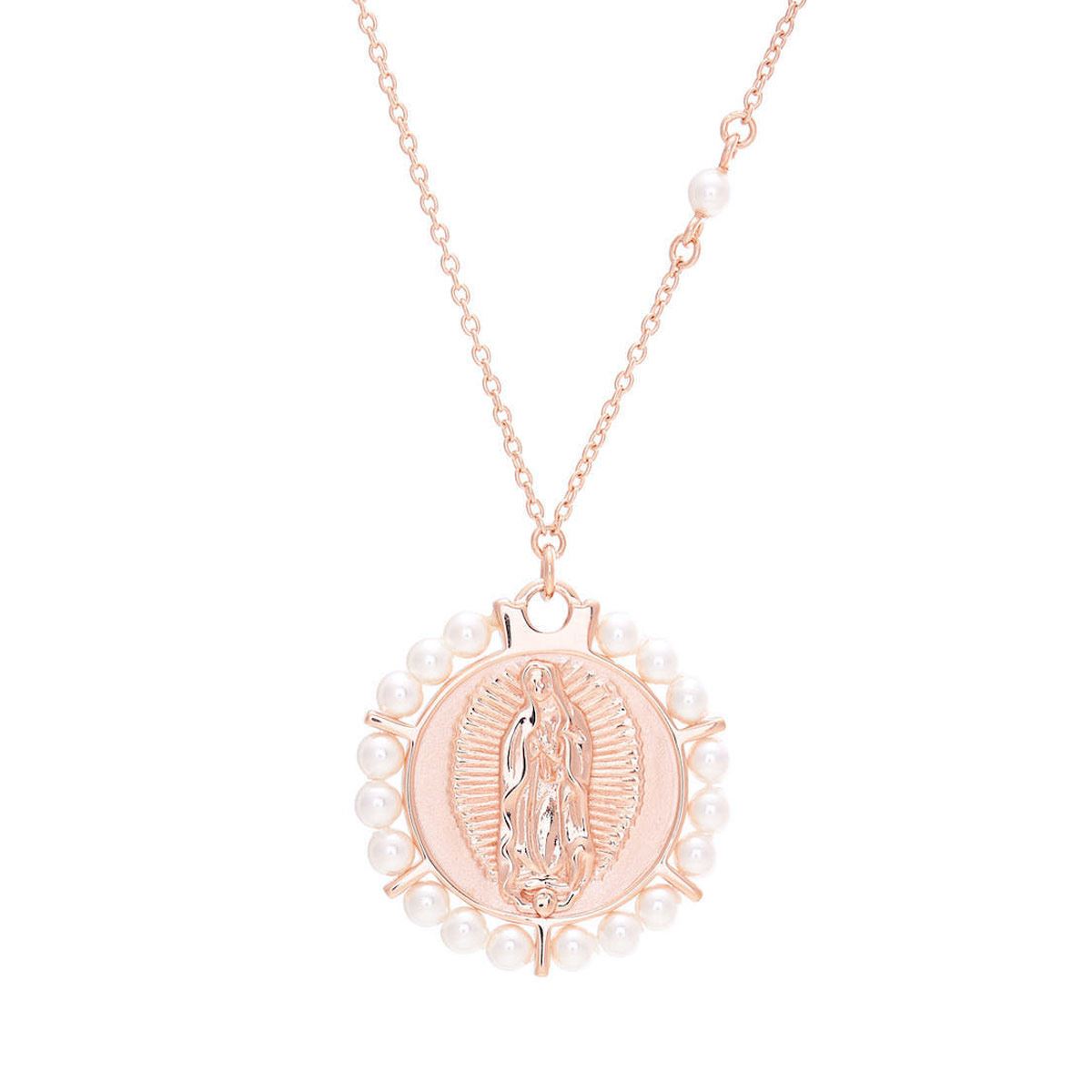 Medalla Virgen de Guadalupe marco de perlas plata image number null
