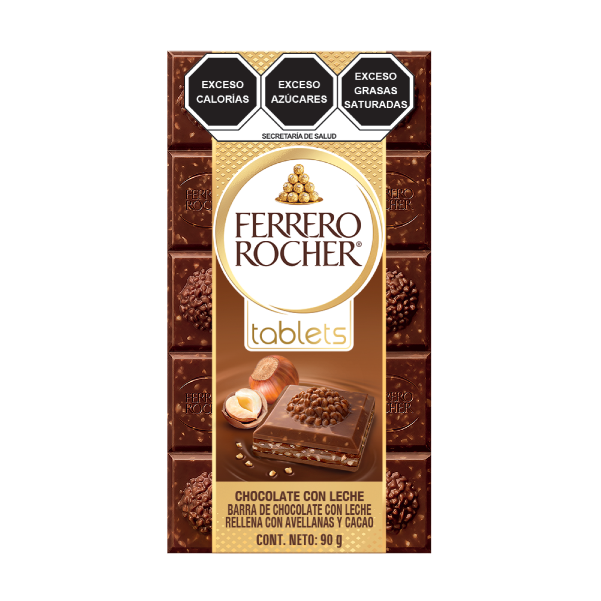 Barra Ferrero Rocher Tablets Chocolate con Leche Rellena de Avellanas y Cacao 90gr image number null