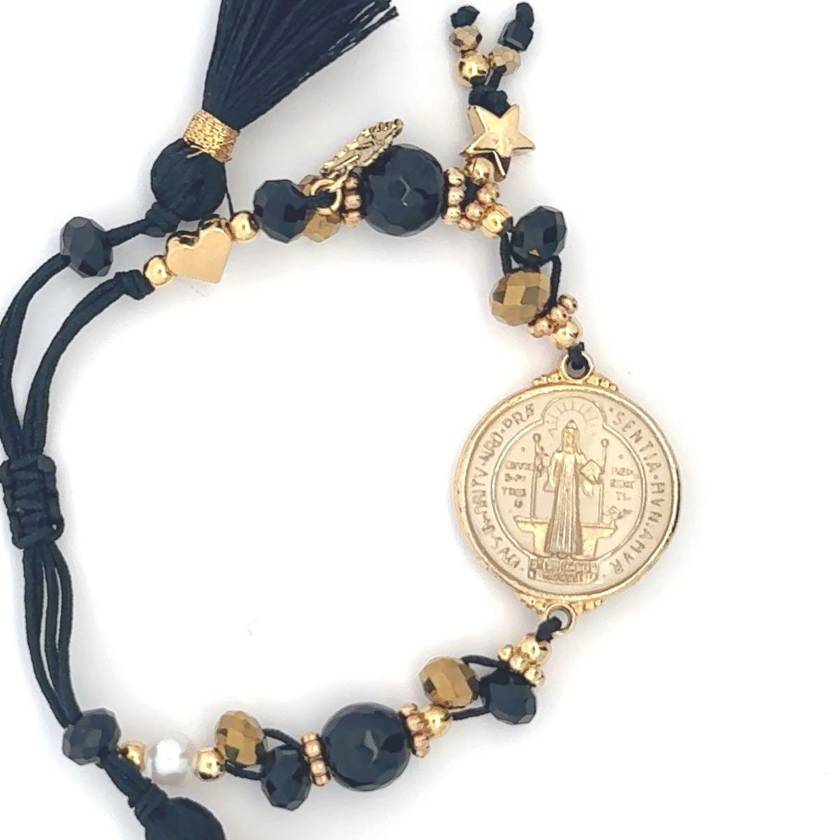 Pulsera San Benito Negra Con Medalla Mayfer Boho image number null