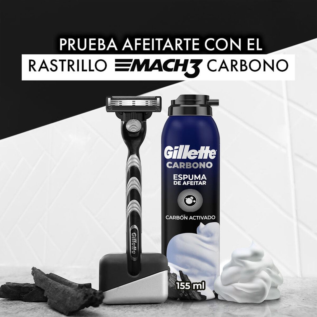 Gillette Carbono Espuma de Afeitar con Carbón Activado 155 ml image number null