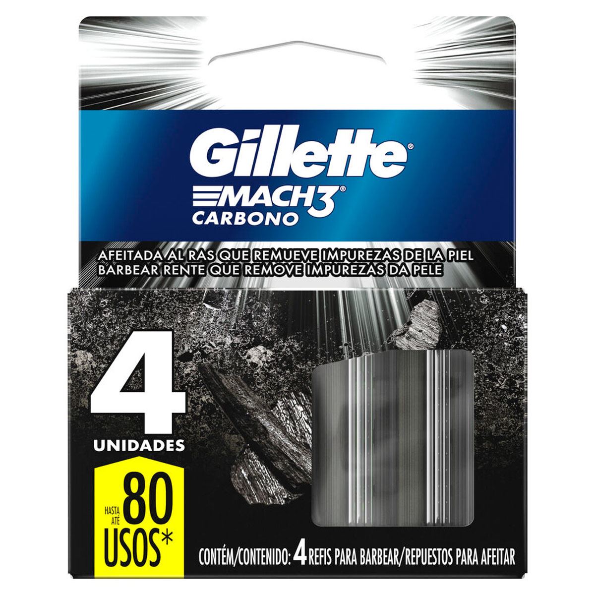 Gillette Mach3 Carbono Repuesto para Rastrillo de Afeitar con Carbón Activado 4 unidades image number null