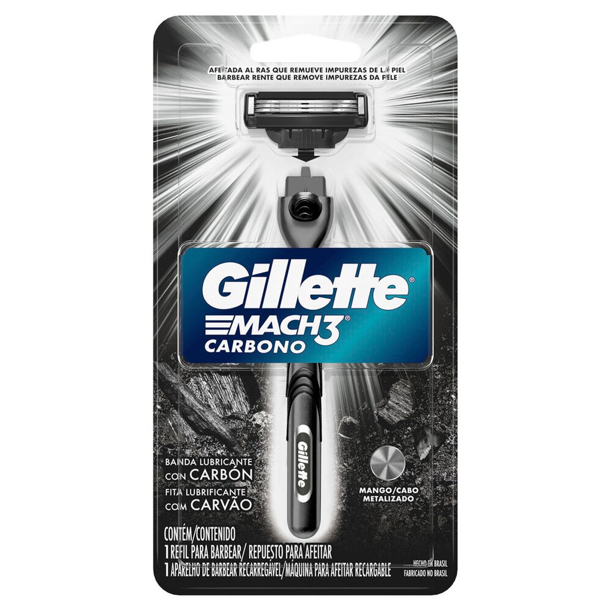Gillette Mach3 Carbono Rastrillo para Afeitar Reutilizable de 3 hojas 1 unidad image number null