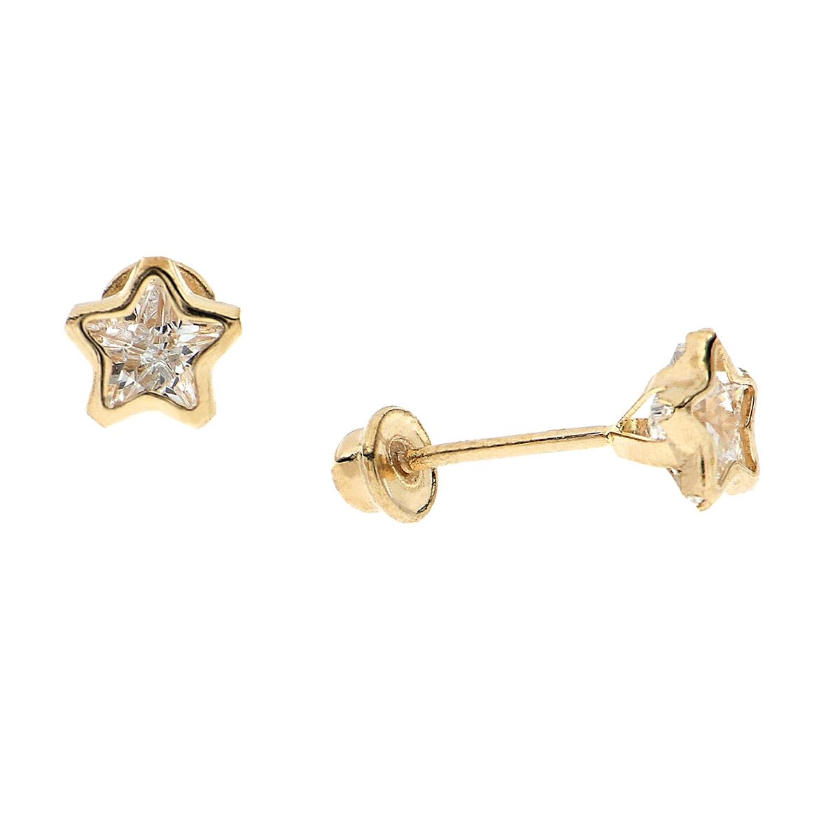 Broqueles HERS Bisel Estrella 4x4 Cristal en Oro de 14 K image number null