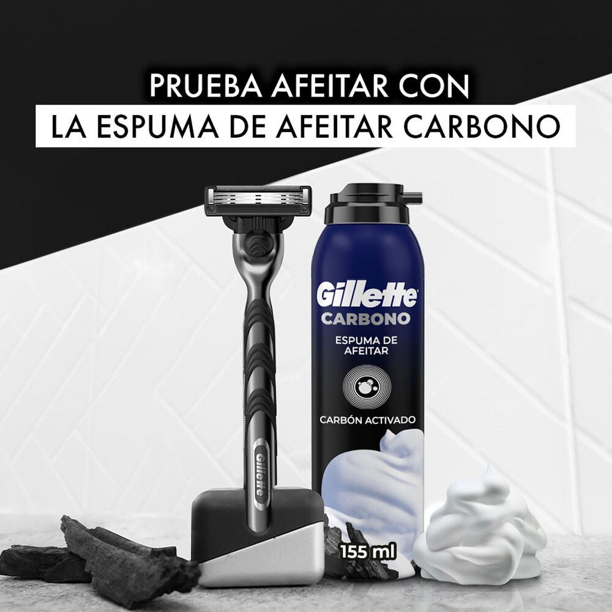 Gillette Mach3 Carbono Rastrillo para Afeitar Reutilizable de 3 hojas 1 unidad image number null