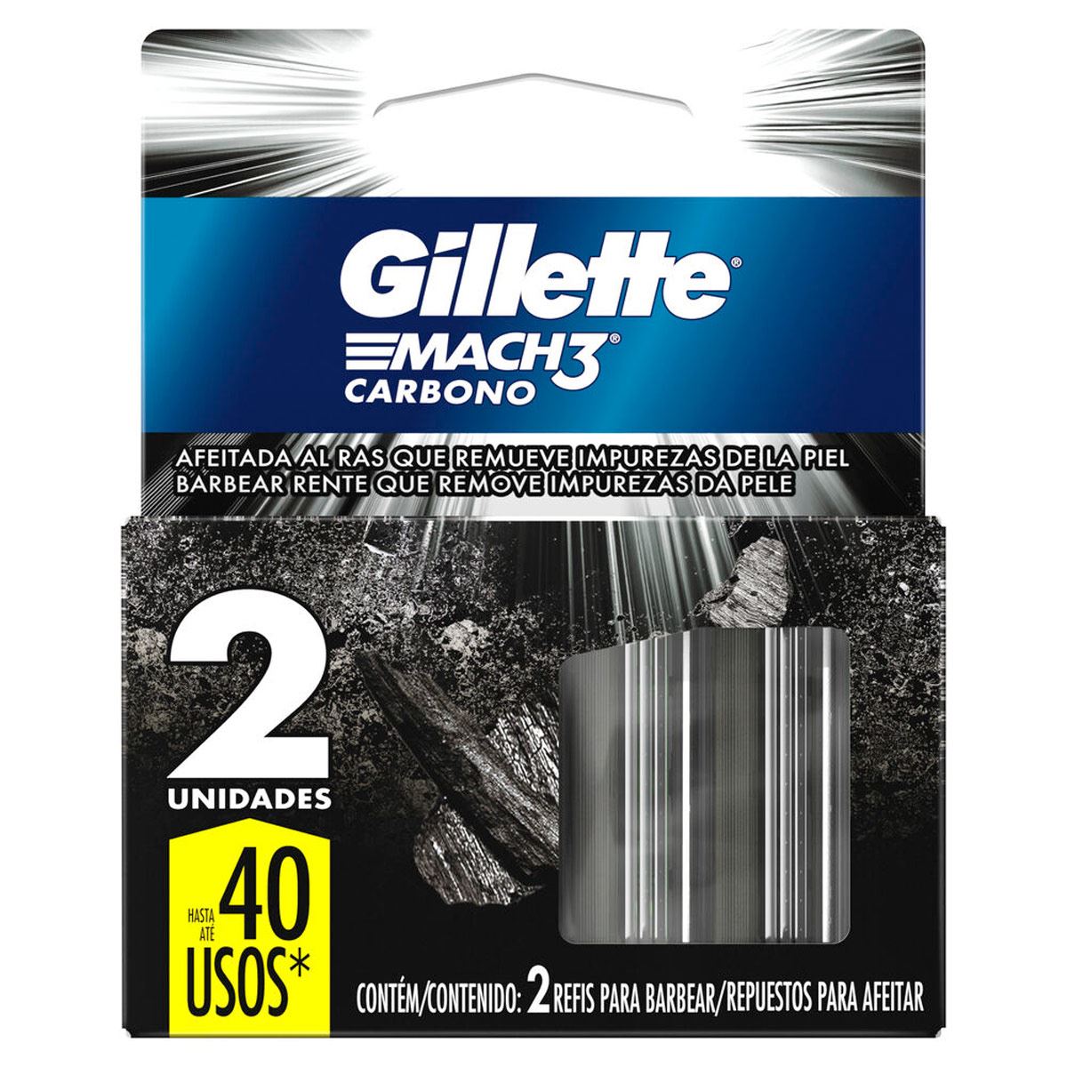 Gillette Mach3 Carbono Repuesto para Rastrillo de Afeitar con Carbón Activado 2 unidades image number null