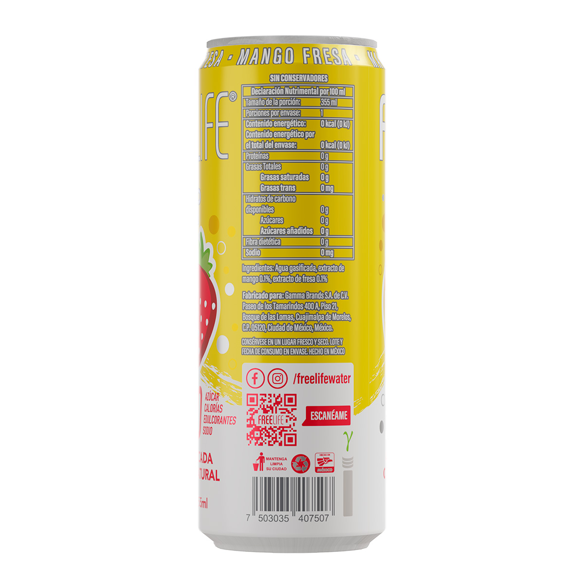 Agua Gasificada Freelife con Extracto de Mango Fresa 355ml image number null