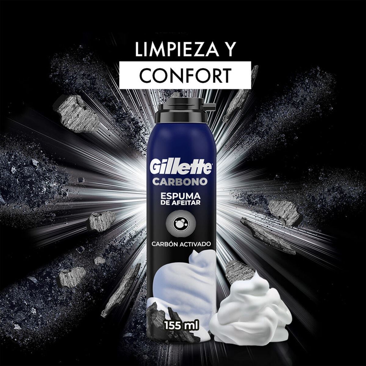 Gillette Carbono Espuma de Afeitar con Carbón Activado 155 ml image number null