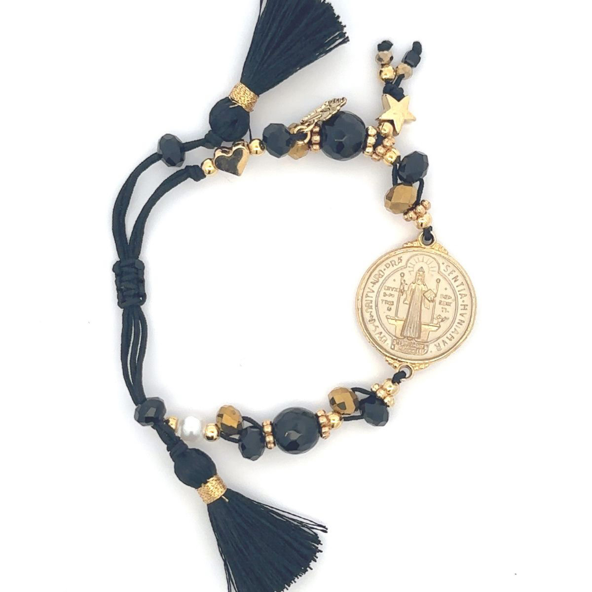 Pulsera San Benito Negra Con Medalla Mayfer Boho image number null