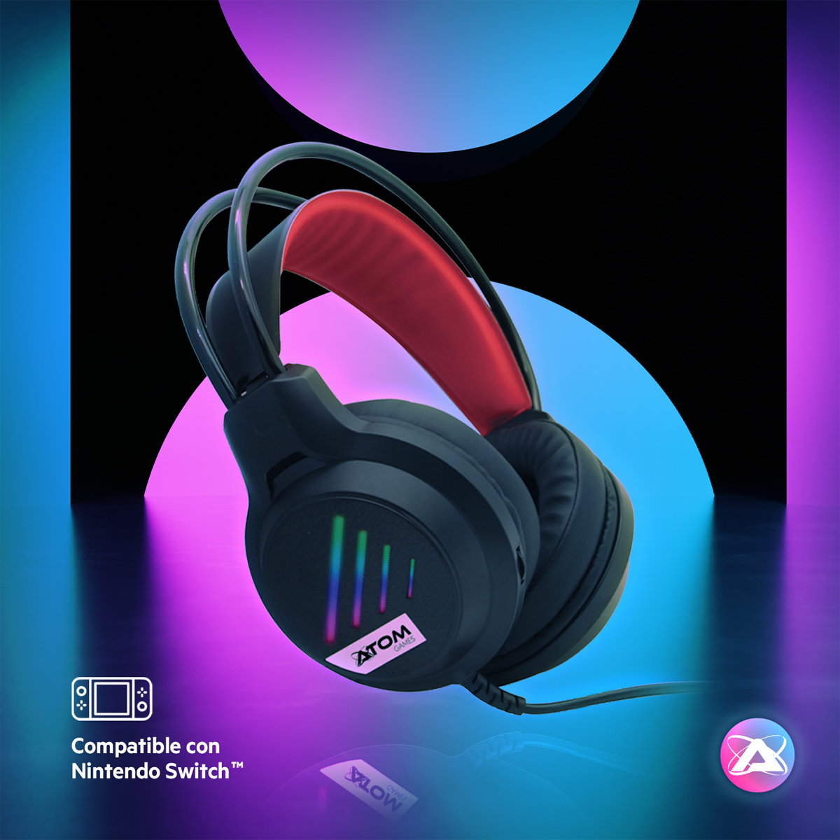 Aud&iacute;fonos Gamer RGB ATOM GAMES para NSW Al&aacute;mbrico con Micr&oacute;fono Ajustable image number null
