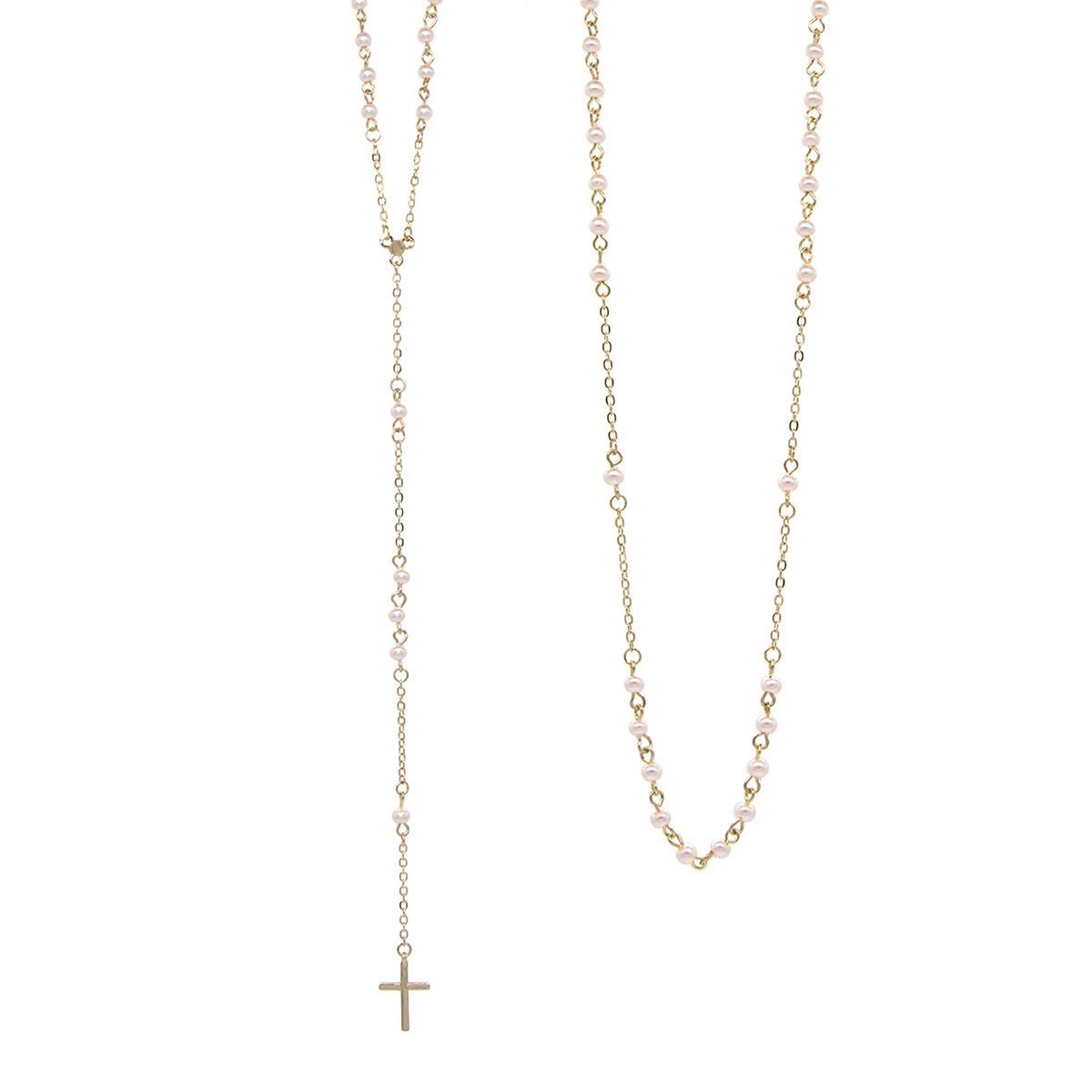 Rosario de Perla de Cristal Rosa Acabado Dorado Joyería Religiosa image number null