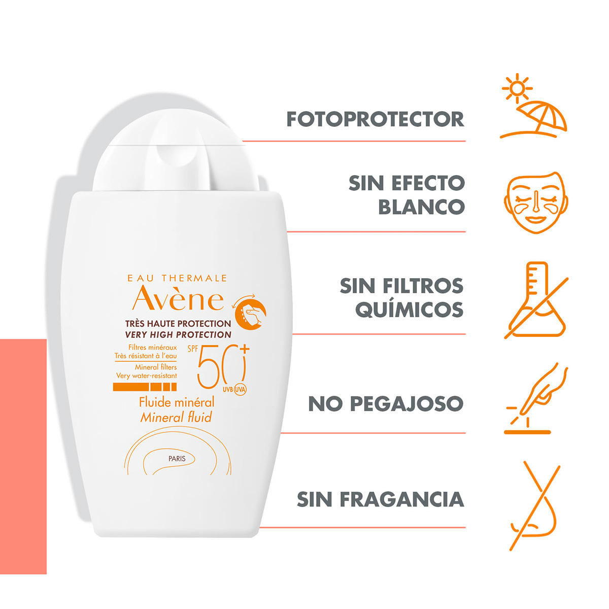 Avene Fluido Mineral, Piel sensible/reactiva/intolerante, FPS 50+, 40ml image number null
