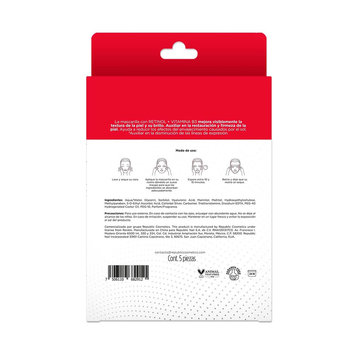Pack Mascarilla Facial Retinol B3 5 pzas Revlon image number null