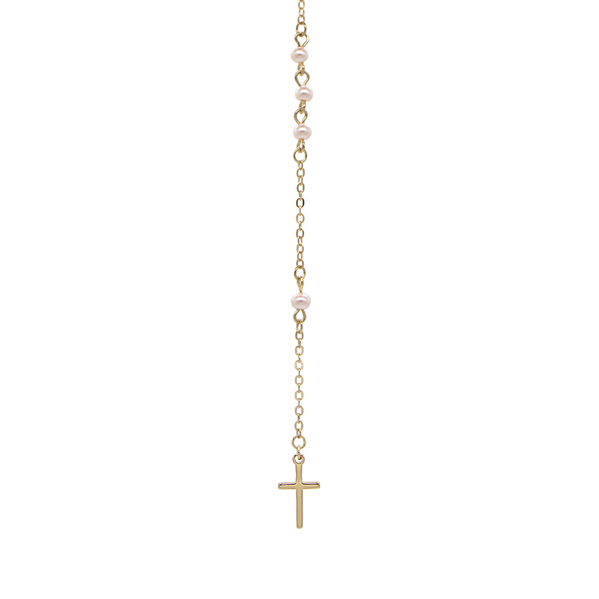 Rosario de Perla de Cristal Rosa Acabado Dorado Joyería Religiosa image number null