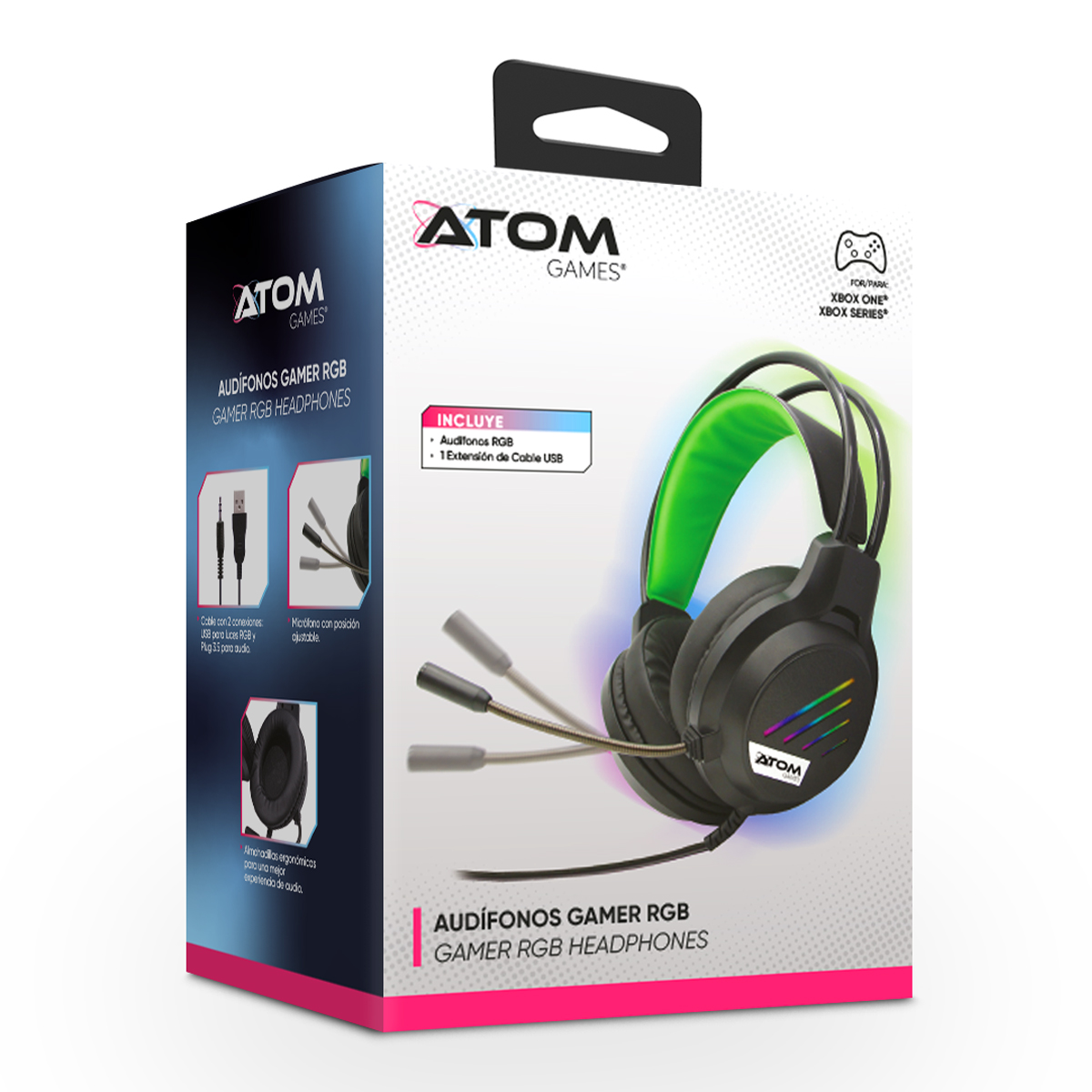 Audífonos Gamer RGB ATOM GAMES para XBOX  Alámbrico con Micrófono Ajustable image number null