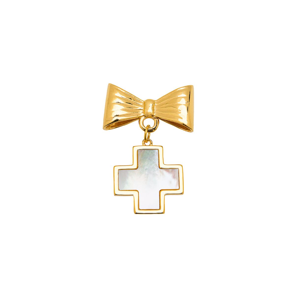 Segurito Cruz madre perla con moño dorado image number null