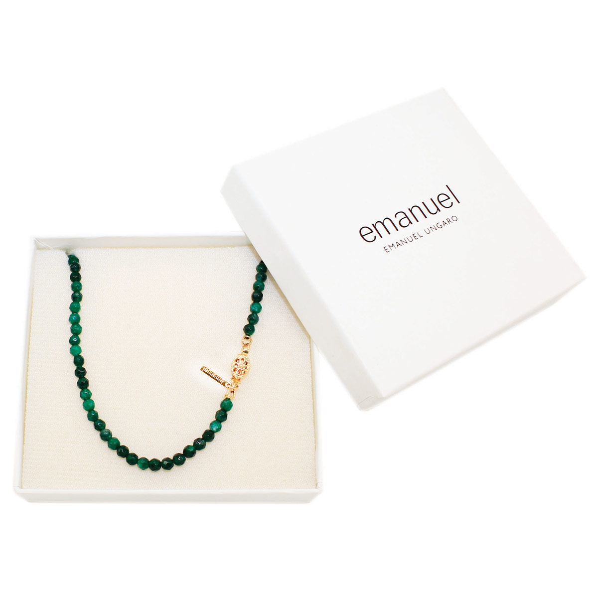 Collar con Piedra Natural Jade Verde Baño De Oro Multicolor Emanuel Ungaro image number null