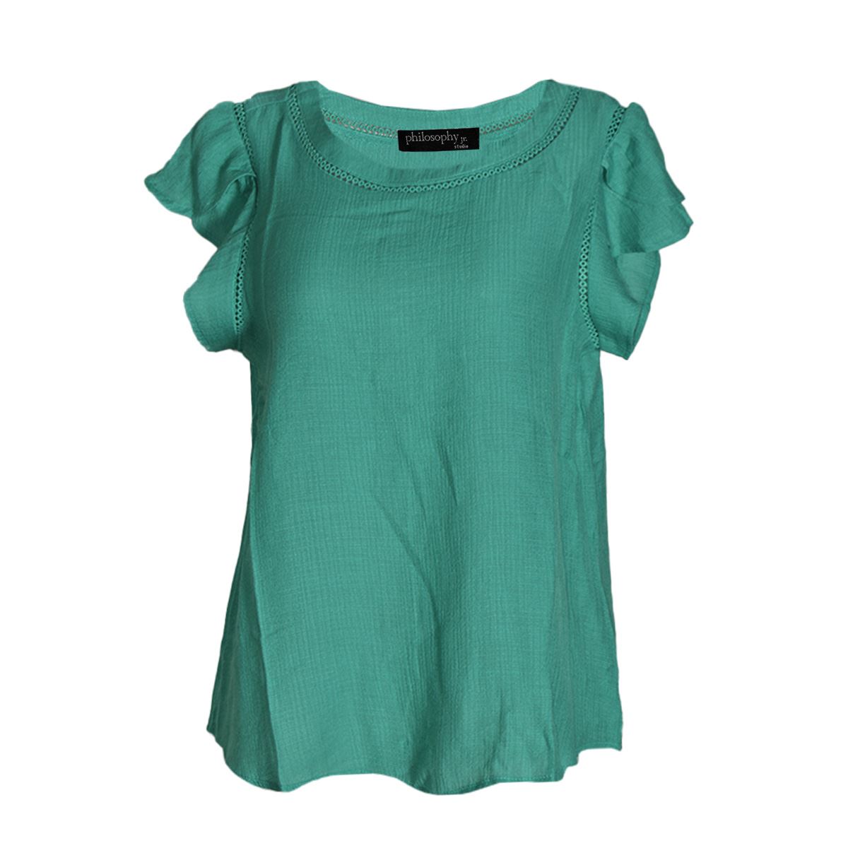 Blusa lisa con detalle pequeño de encaje en cuello para mujer Philosophy Talla Chica image number null