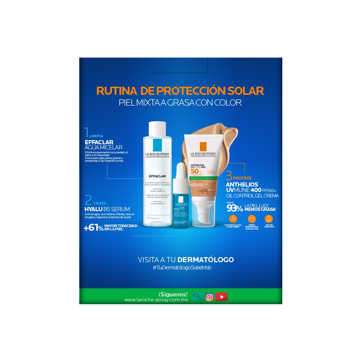 La Roche Posay Rutina De Protecci&oacute;n Solar Con Textura Gel Crema Con Color Para Piel Mixta A Grasa image number null