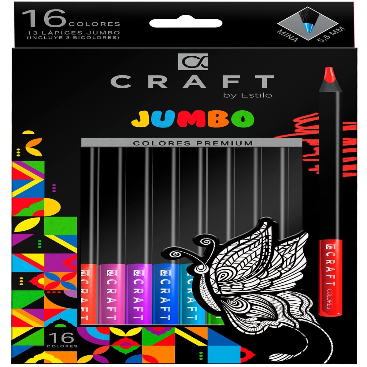 Colores Jumbo Premium Craft 13 Lápices Jumbo + Sacapuntas image number null
