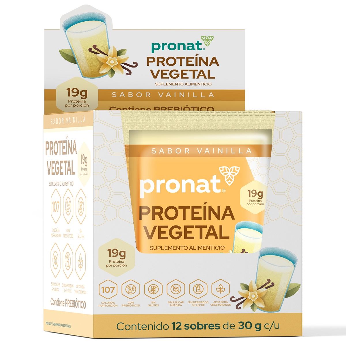 Pronat Proteína Vegetal Vainilla Caja 12 Sobres de 30g c/u image number null