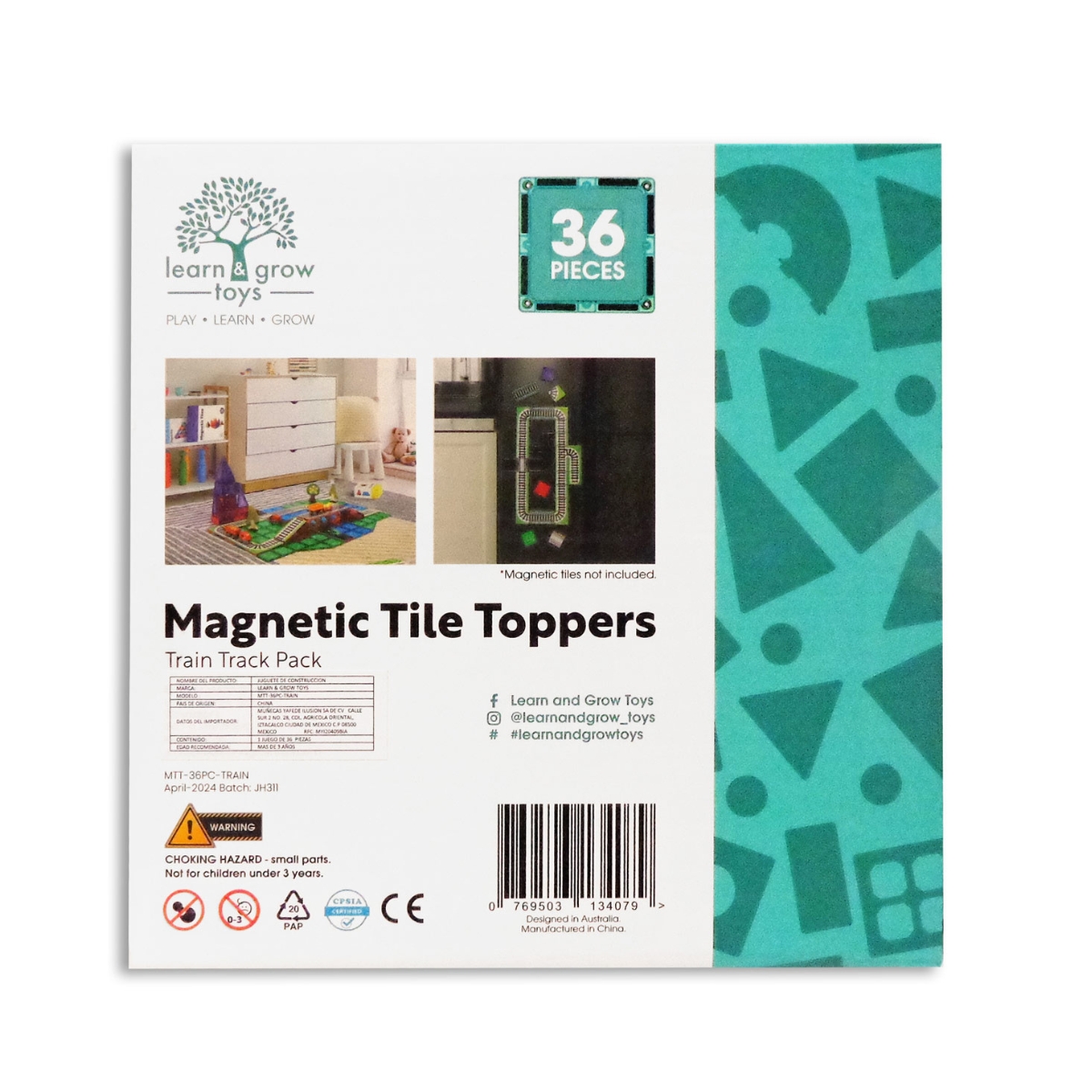 Set Mosaicos Magn&eacute;ticos V&iacute;as de Tren 36 Piezas Learn & Grow Toys image number null