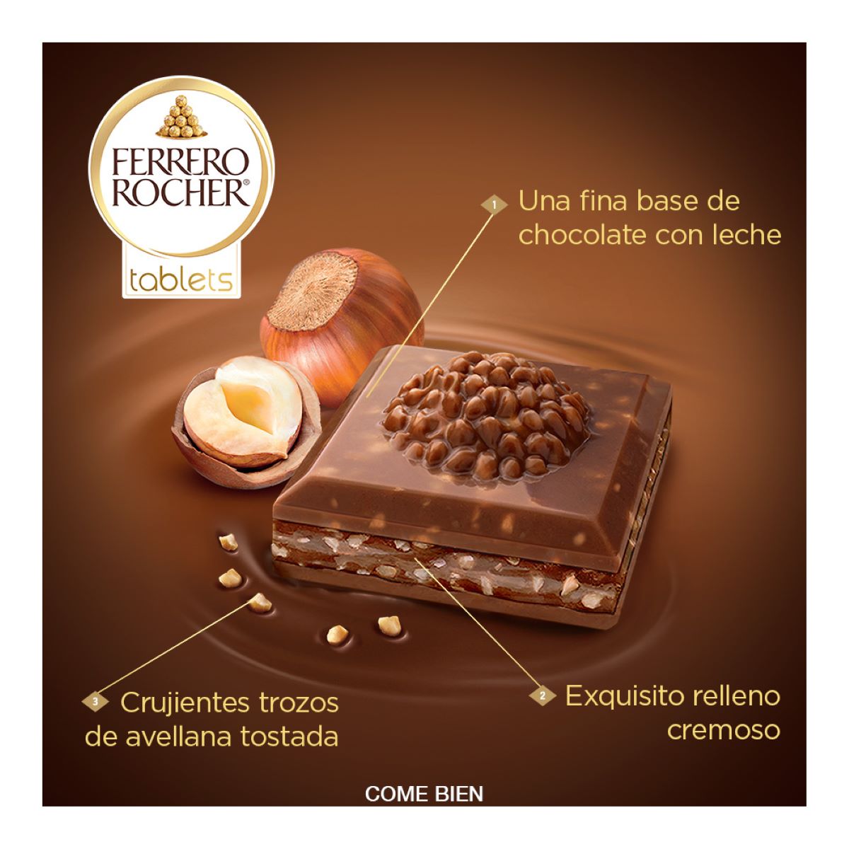 Barra Ferrero Rocher Tablets Chocolate con Leche Rellena de Avellanas y Cacao 90gr image number null