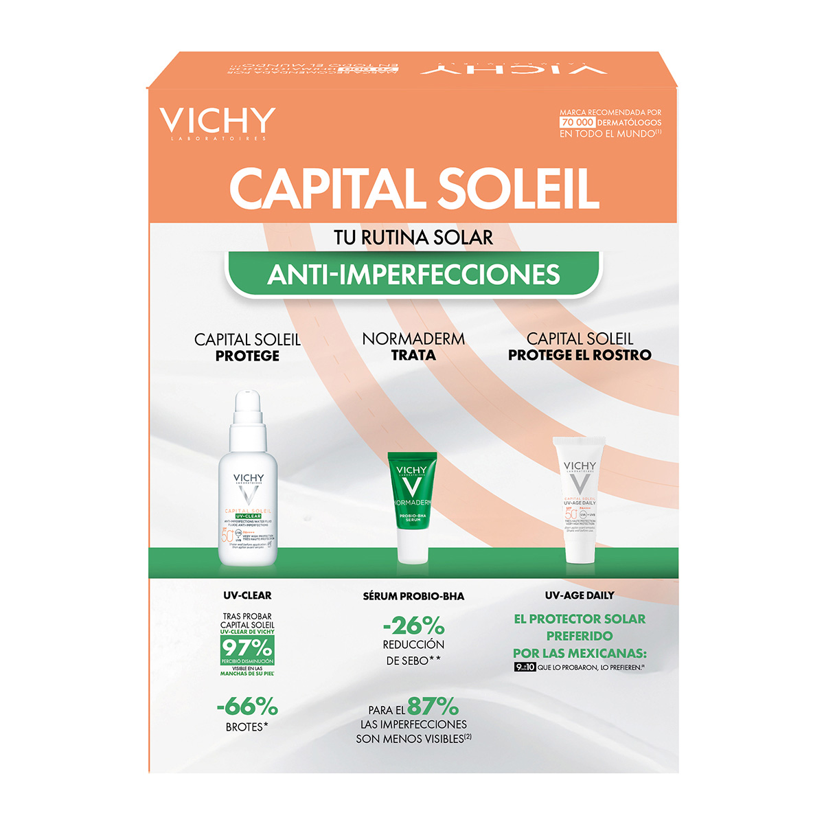 Vichy Capital Soleil UV Clear FPS 50 + Normaderm Serum PROBIO-BHA + Capital Soleil UV-Age Daily FPS 50 image number null