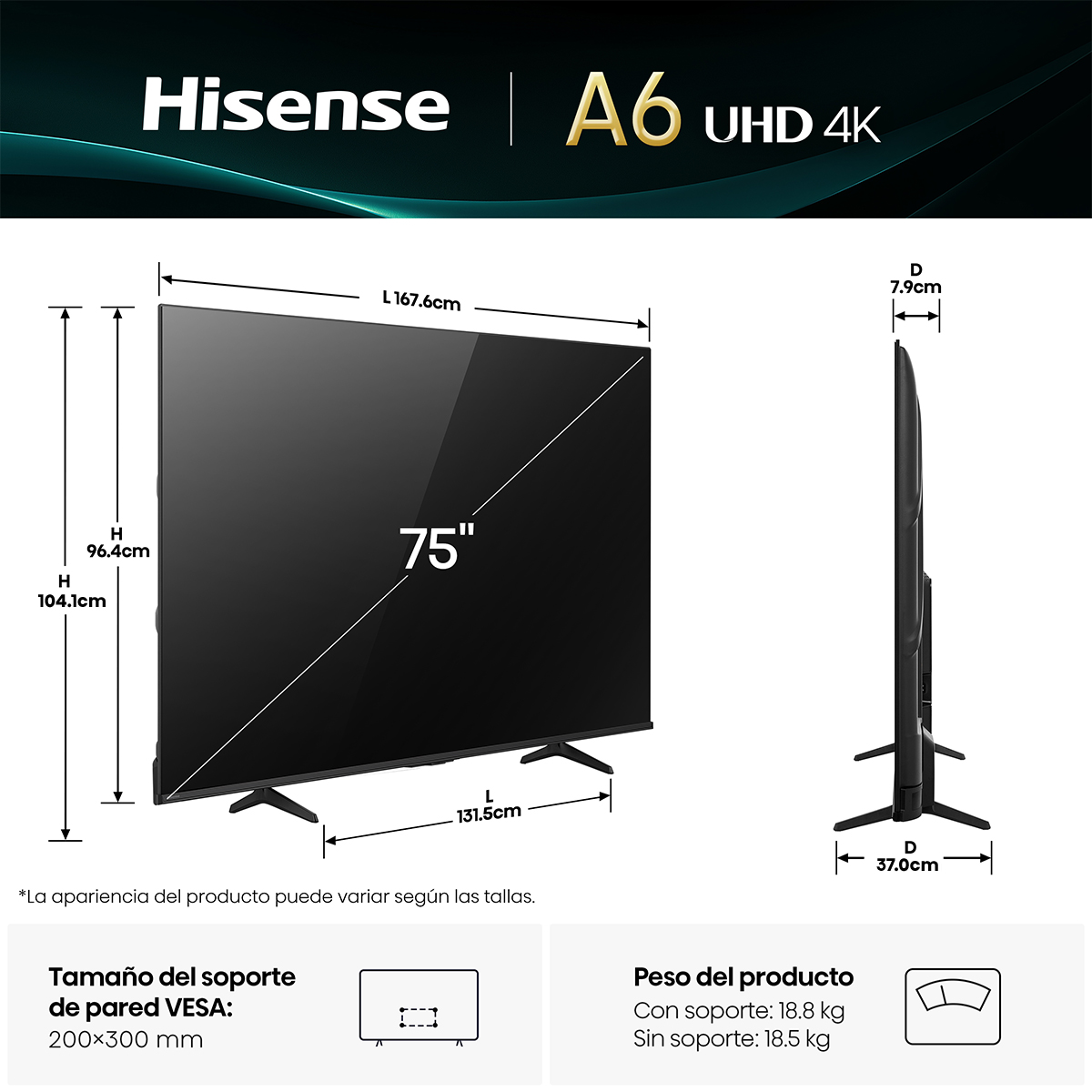 Pantalla Hisense de 75 Pulgadas 4K 75a65nv image number null