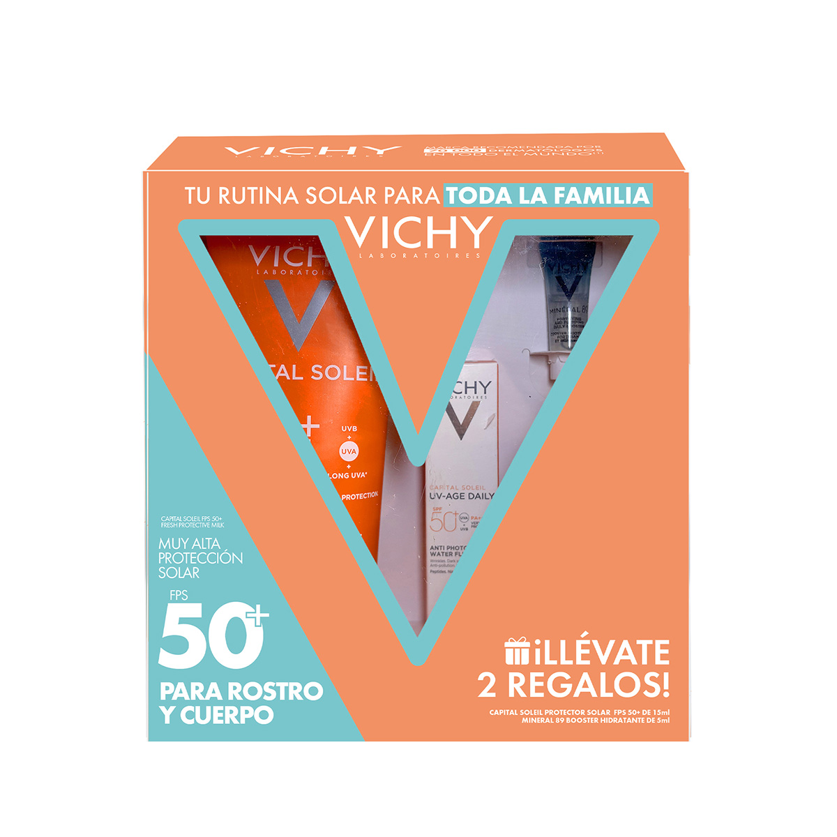 Vichy Capital Soleil FPS 50 Protector Solar Familiar + Vichy Capital Soleil UV-Age Daily FPS 50 + Mineral 89 Booster image number null